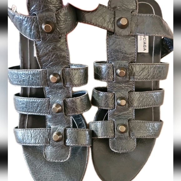 Balenciaga Womens Gray Arena Studded Gladiator Wedge 37.5 - Picture 11 of 14